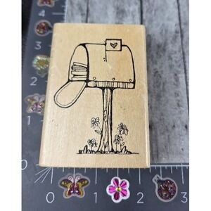 DJ Inkers Post Mailbox Flowers Heart Love Mail K49 Rubber Stamp Wood #P45